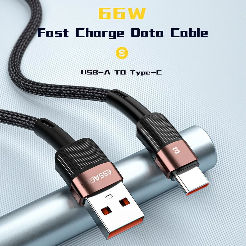Cabo USB C Essager, 6A, 66W, Carregador de fio, Cabo de dados para Huawei P40 Pro, P30, Samsung S21 Ultra, S20, Poco