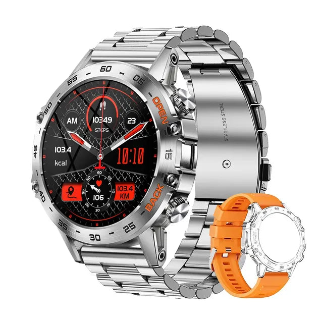 Smart Watch em Aço para Homens, Chamada Bluetooth, Rastreador de Fitness Esportivo, Smartwatch IP68 à Prova D 'Água para Android IOS, K52, 1.39"
