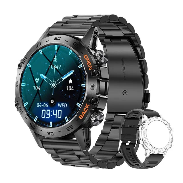 Smart Watch em Aço para Homens, Chamada Bluetooth, Rastreador de Fitness Esportivo, Smartwatch IP68 à Prova D 'Água para Android IOS, K52, 1.39"