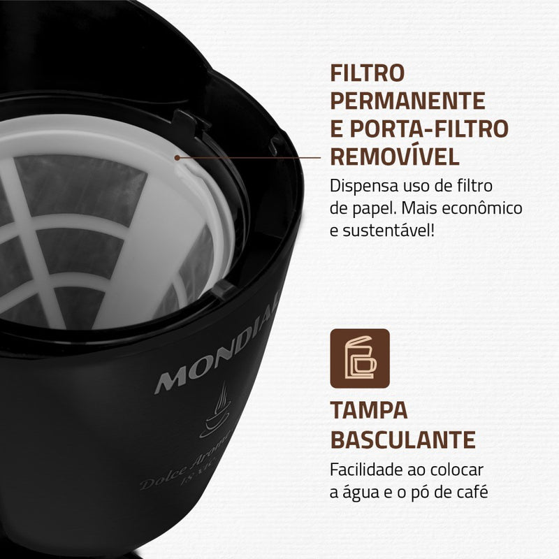Cafeteira elétrica 550 W jarra de vidro 18 xícaras Dolce Arome - C-30-18X-FB - Mondial